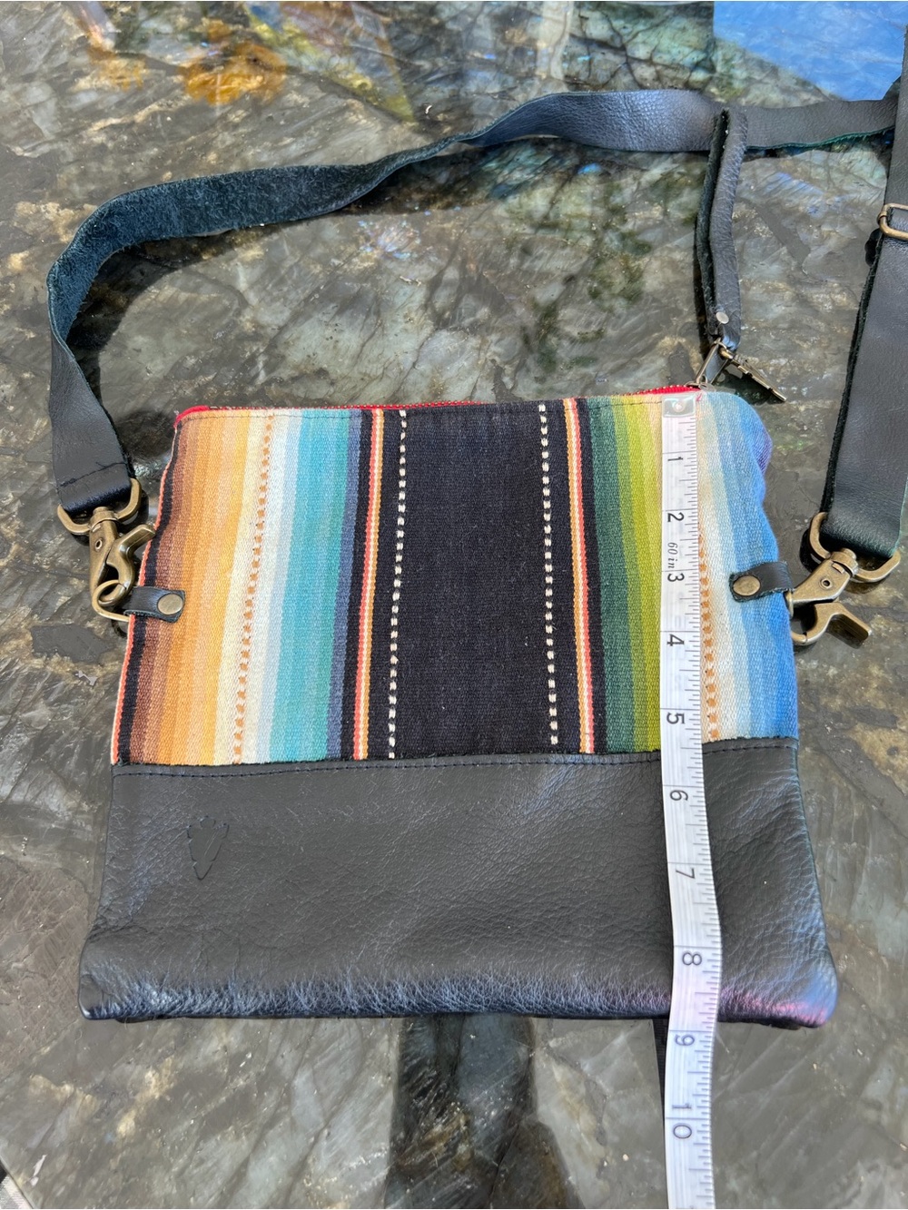 Striped Multicolor Canvas Crossbody with Black Leather Trim